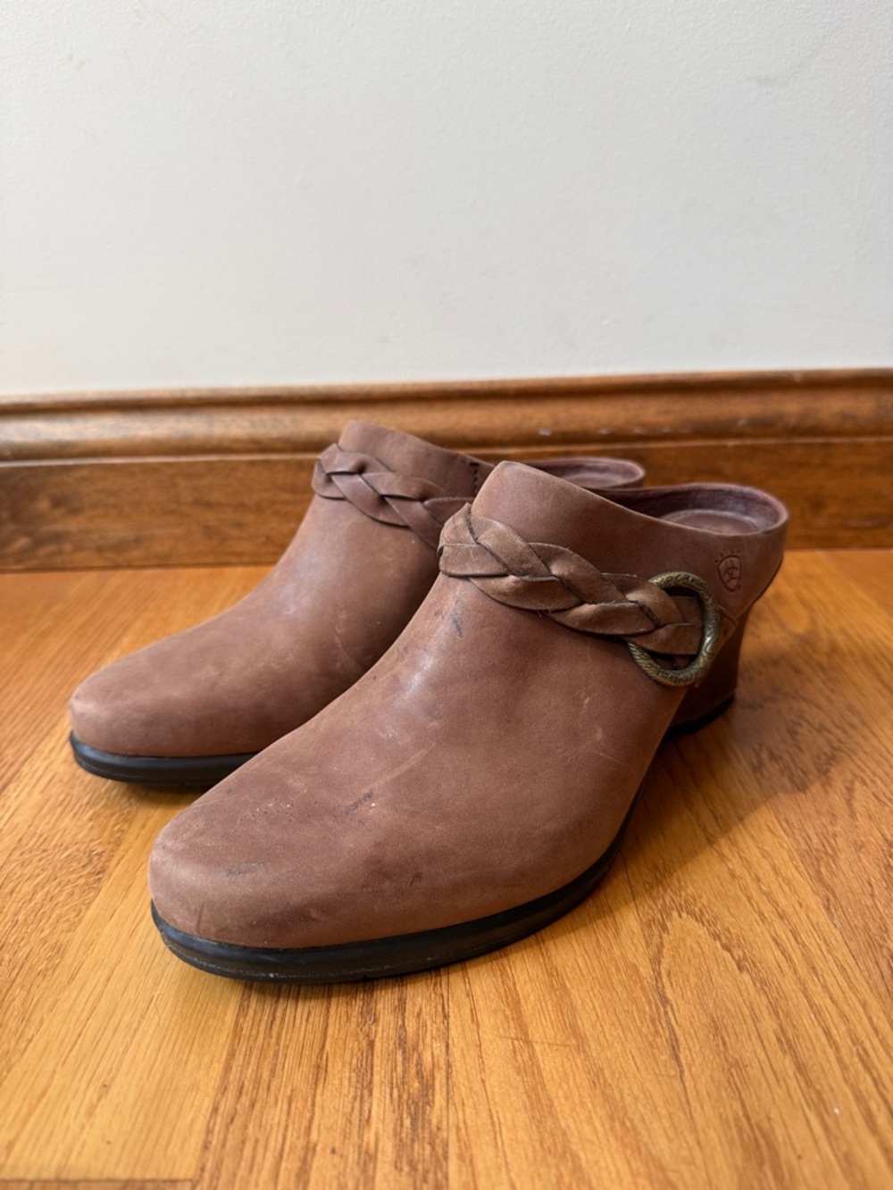 Ariat Braided Brown Leather Slip On Mule Clog Style 20962 Western Wedge Size 10B - Picture 4 of 13